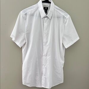 H&M White Casual Button Down Shirt Crisp Cotton Short Sleeve